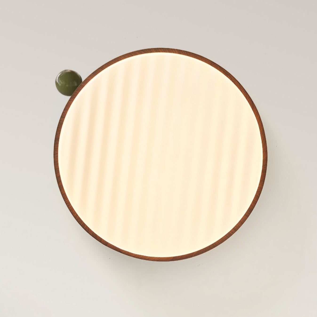 Contemporary Retro Round Iron Walnut Grain Chips Acrylic Shade LED Flush Mount Ceiling Light For Bedroom