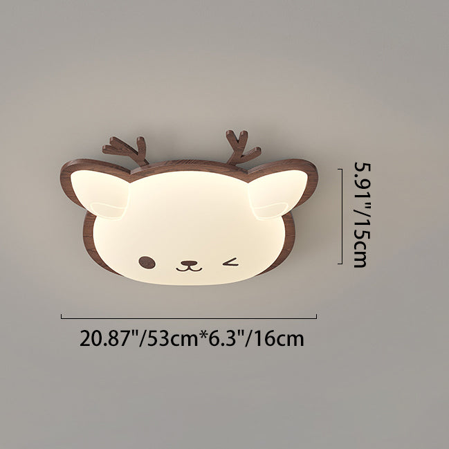 現代的でクリエイティブな鹿と猫の爪の木目調LEDフラッシュマウントシーリングライト寝室用