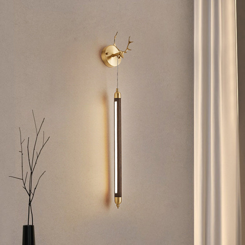 Contemporary Simplicity Full Copper Solid Wood Long Strip LED Wall Sconce Lamp For Living Room