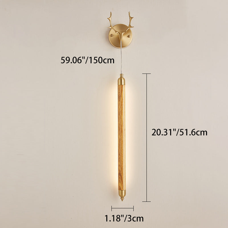 Contemporary Simplicity Full Copper Solid Wood Long Strip LED Wall Sconce Lamp For Living Room