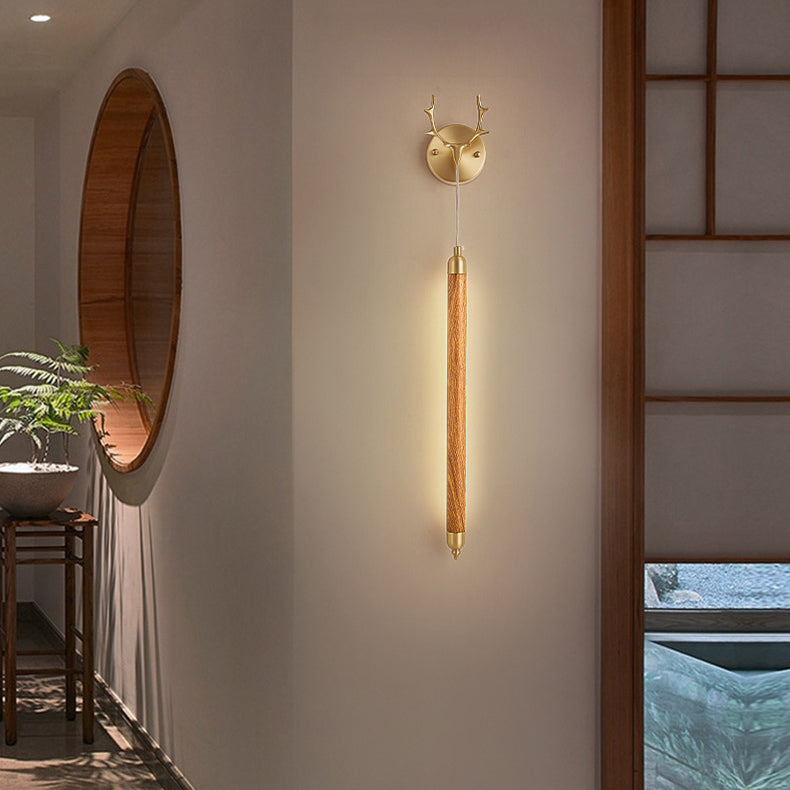 Contemporary Simplicity Full Copper Solid Wood Long Strip LED Wall Sconce Lamp For Living Room