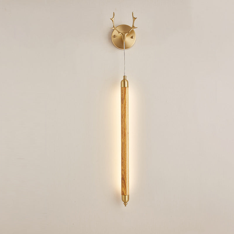 Contemporary Simplicity Full Copper Solid Wood Long Strip LED Wall Sconce Lamp For Living Room