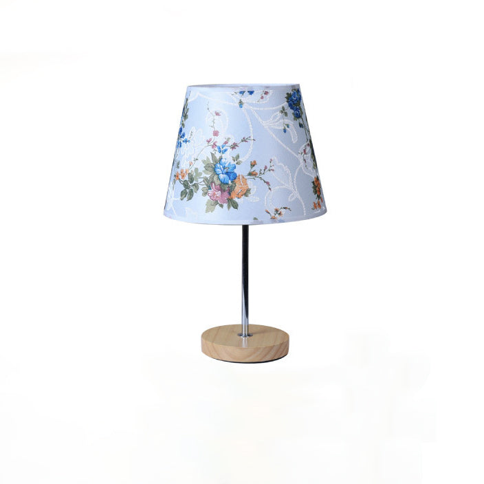 Modern Simplicity Fabric Round Shade Solid Wood 1-Light Table Lamp For Bedroom