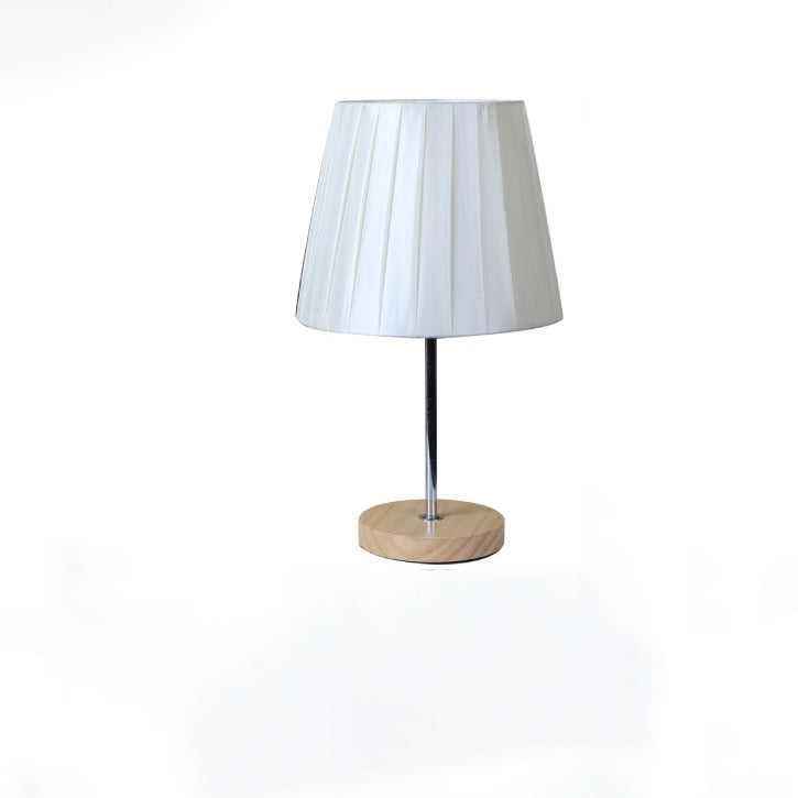 Modern Simplicity Fabric Round Shade Solid Wood 1-Light Table Lamp For Bedroom