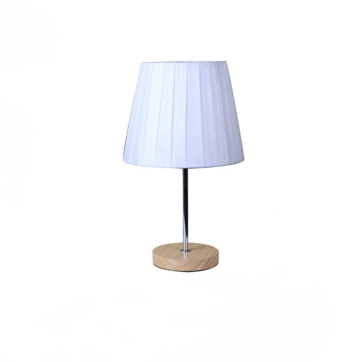 Modern Simplicity Fabric Round Shade Solid Wood 1-Light Table Lamp For Bedroom
