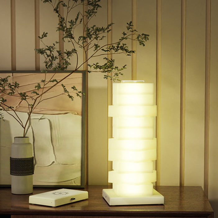 Contemporary Creative Plastic Cube Stacking Wireless Charging USB LED Table Lamp For Bedroom