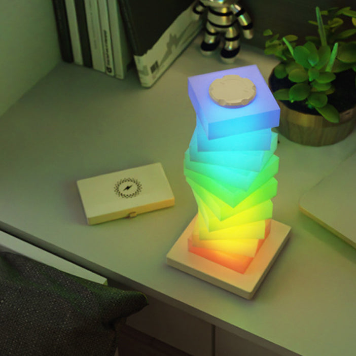 Contemporary Creative Plastic Cube Stacking Wireless Charging USB LED Table Lamp For Bedroom