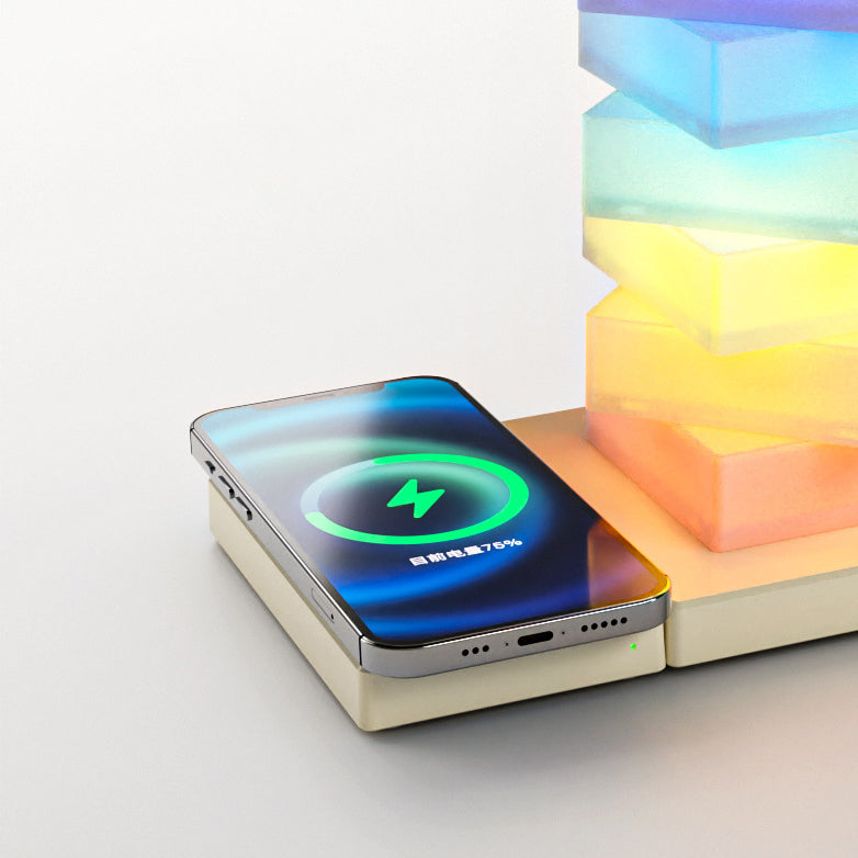 Contemporary Creative Plastic Cube Stacking Wireless Charging USB LED Table Lamp For Bedroom