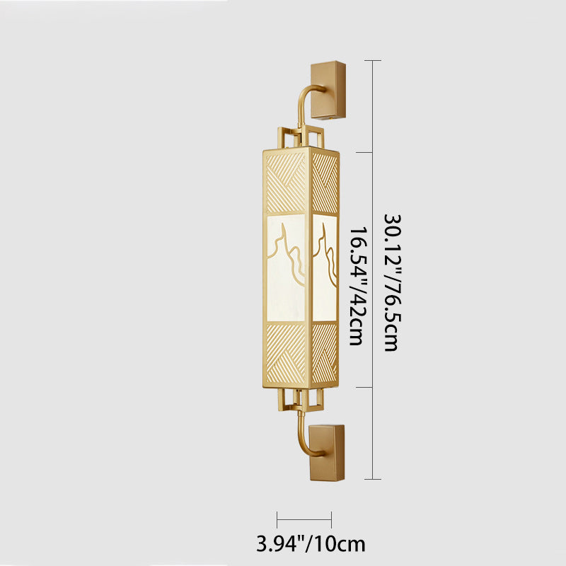 Traditional Chinese Carbon Steel Imitation Marble Rectangular Shade LED Wall Sconce Lamp For Living Room