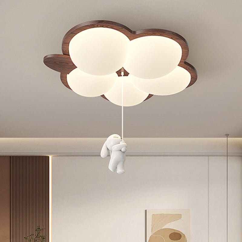 Contemporary Retro Wood Grain Rabbit PE Grape Shade LED Flush Mount Ceiling Light For Bedroom