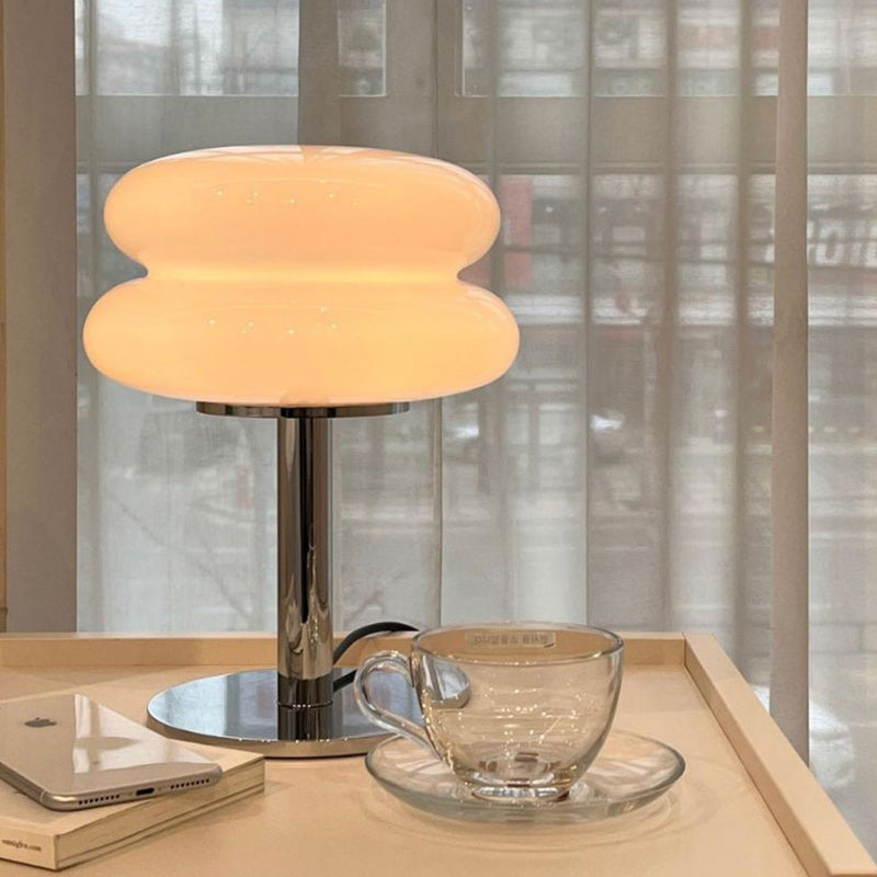 Contemporary Creative Glass Egg Tart Iron 1-Light Table Lamp For Bedroom