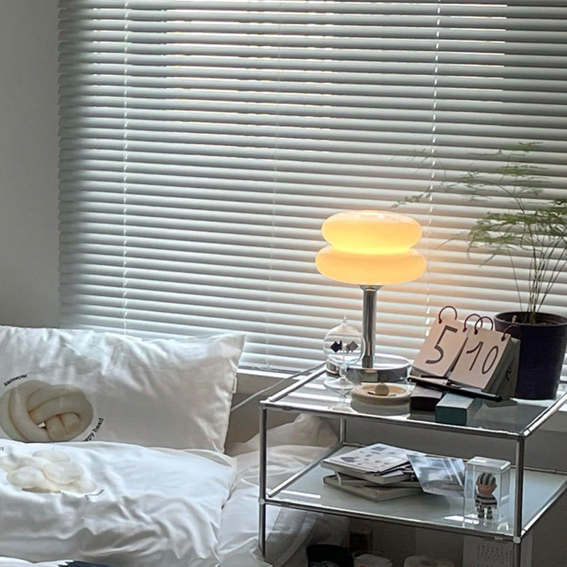 Contemporary Creative Glass Egg Tart Iron 1-Light Table Lamp For Bedroom