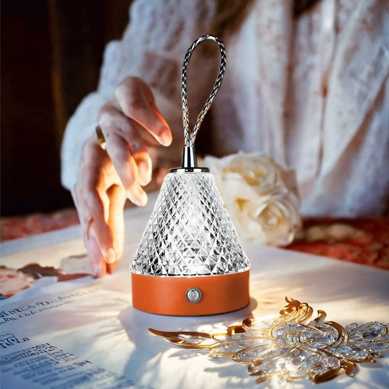Modern Simplicity Conical Acrylic Metal USB Charging LED Portable Table Lamp For Bedroom
