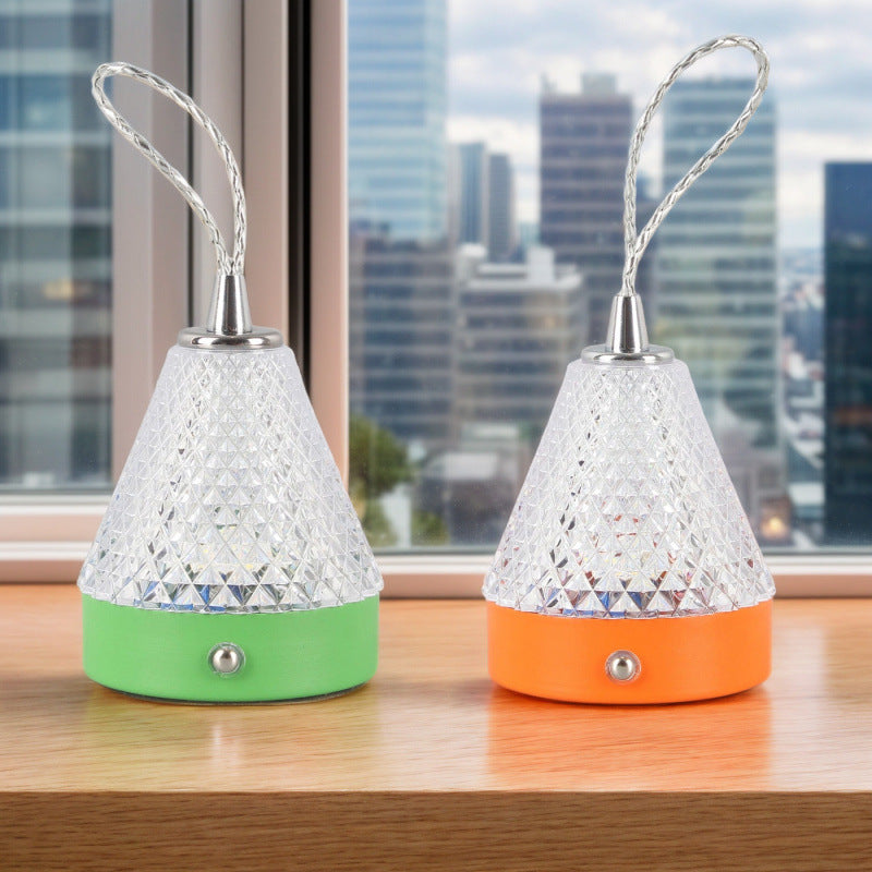 Modern Simplicity Conical Acrylic Metal USB Charging LED Portable Table Lamp For Bedroom