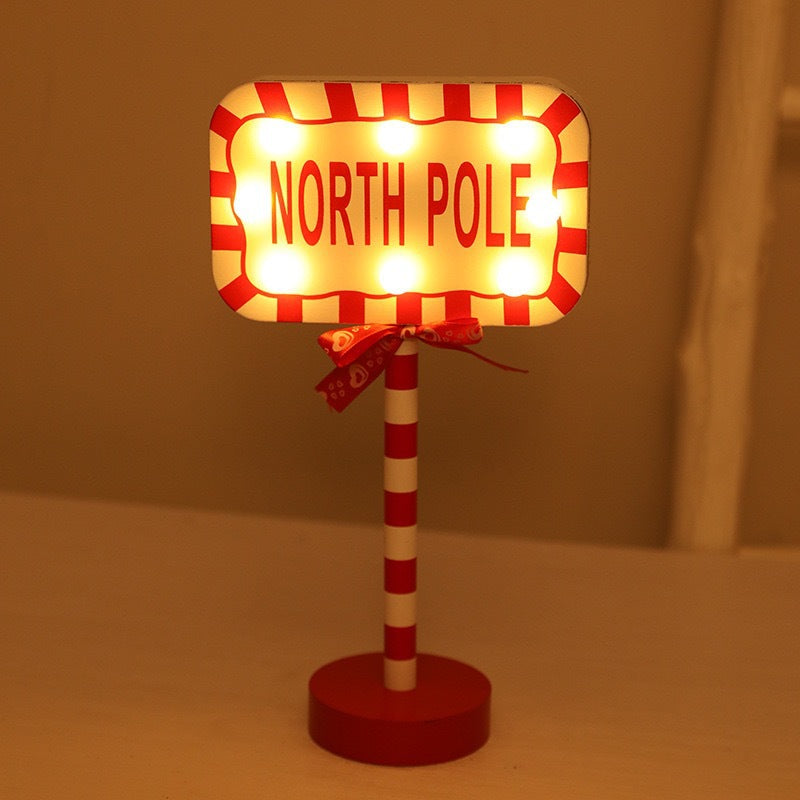 Contemporary Creative Christmas Road Sign Decoration Wooden Metal LED Table Lamp For Living Room