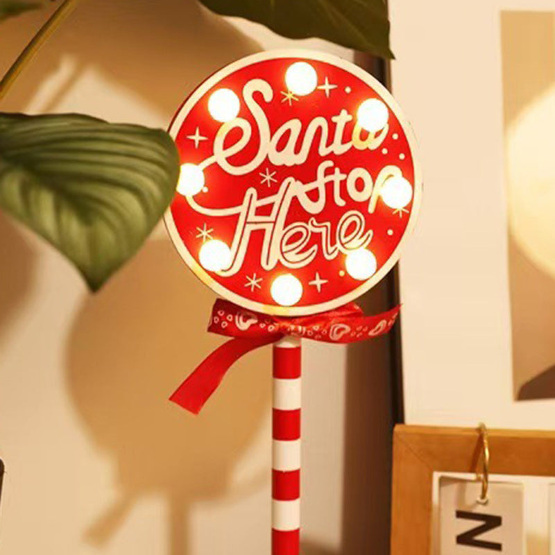 Contemporary Creative Christmas Road Sign Decoration Wooden Metal LED Table Lamp For Living Room