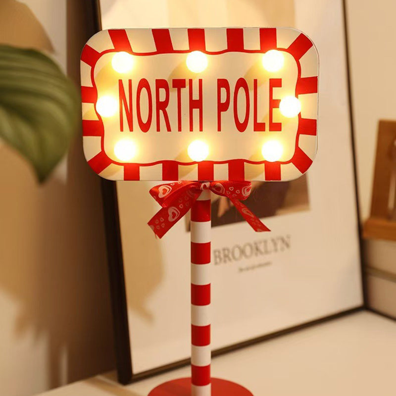 Contemporary Creative Christmas Road Sign Decoration Wooden Metal LED Table Lamp For Living Room
