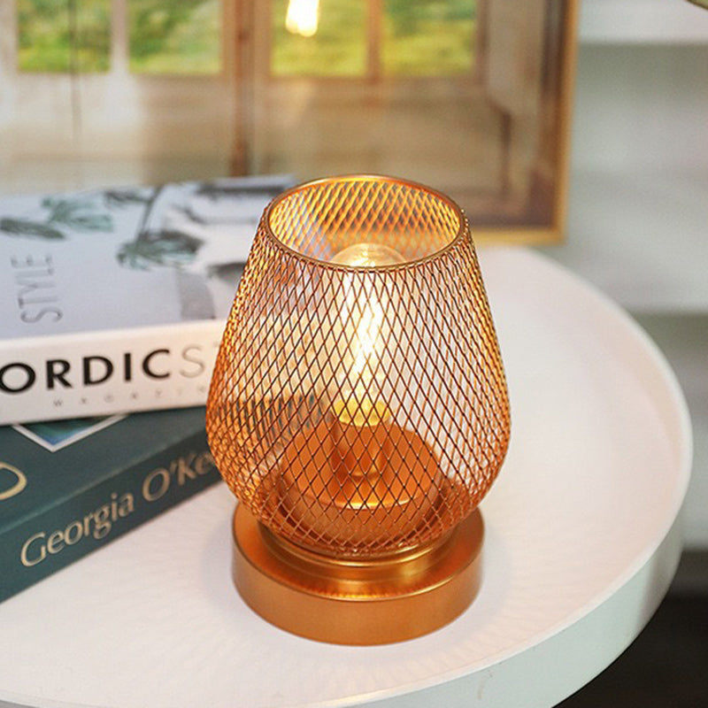 Contemporary Simplicity Rose Iron Mesh Cup Shade LED Table Lamp For Bedroom