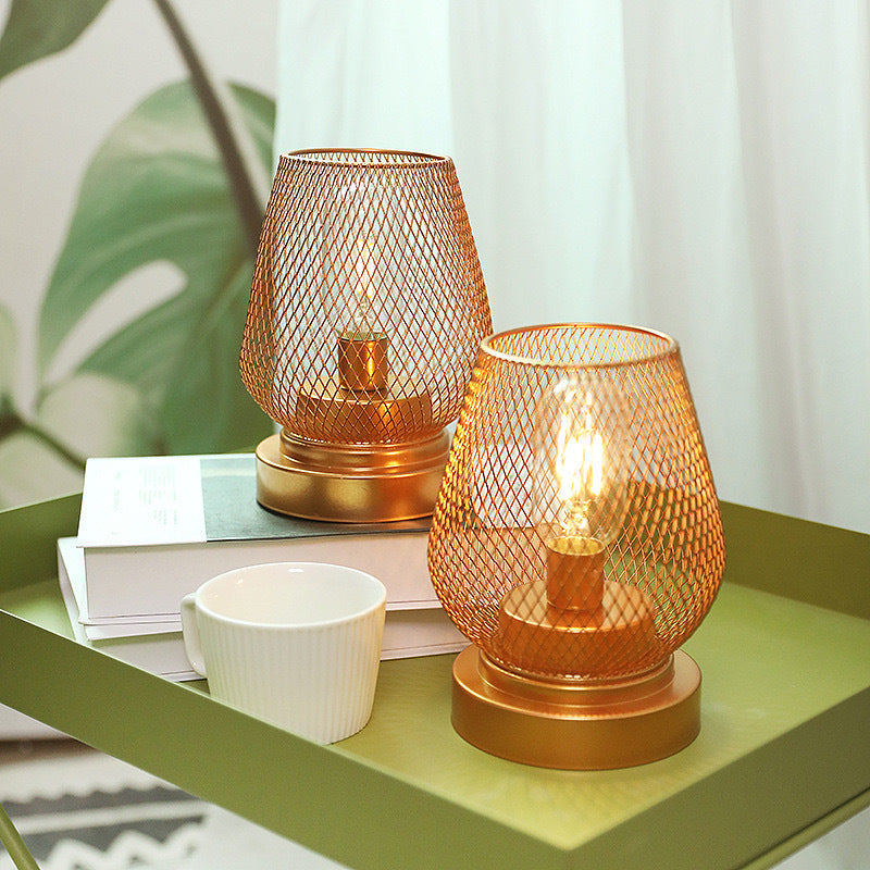 Contemporary Simplicity Rose Iron Mesh Cup Shade LED Table Lamp For Bedroom