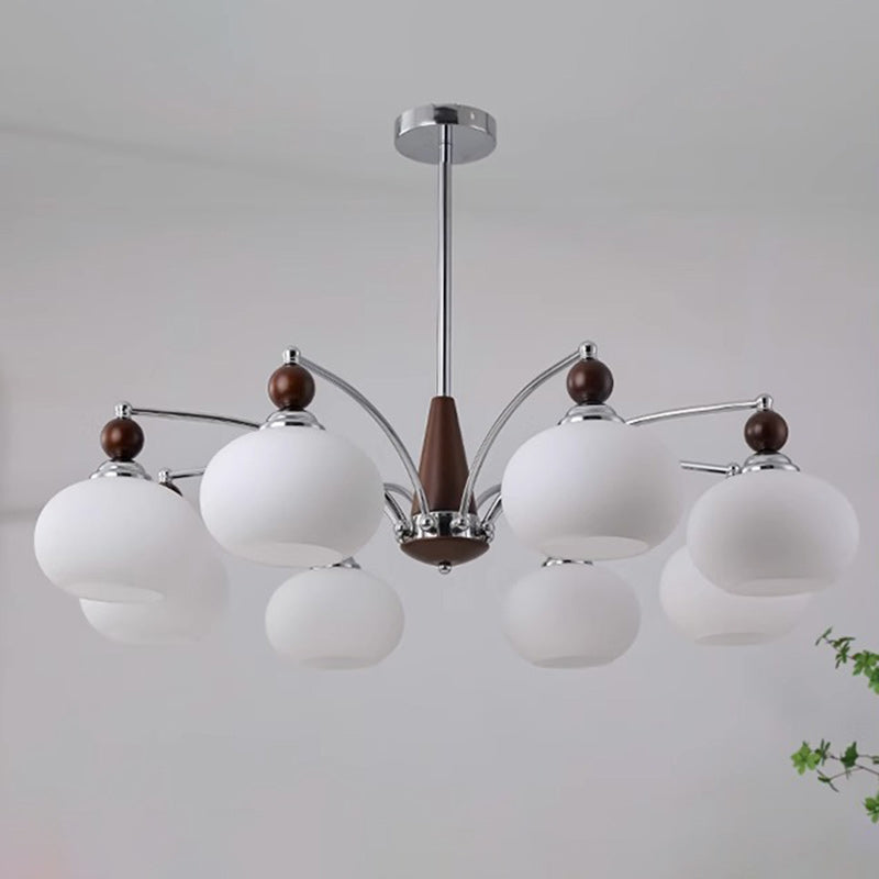 Traditional French Iron Solid Wood Glass Round Shade 6/8-Light Chandelier For Living Room