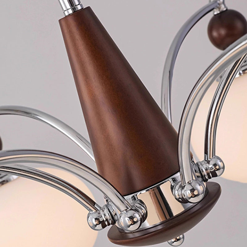 Traditional French Iron Solid Wood Glass Round Shade 6/8-Light Chandelier For Living Room