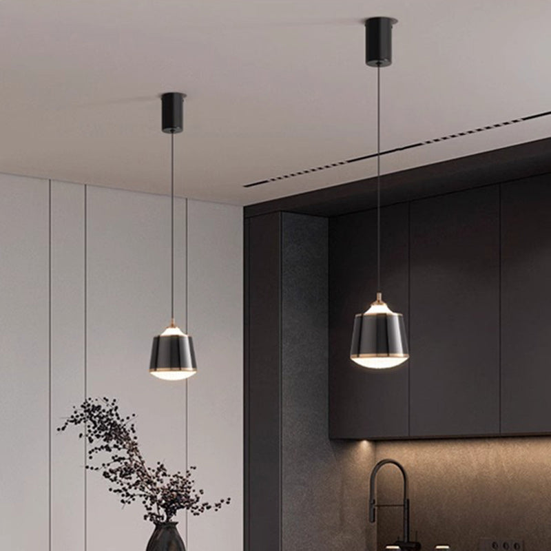 Contemporary Nordic Iron Acrylic Round Liftable LED Pendant Light For Bedroom