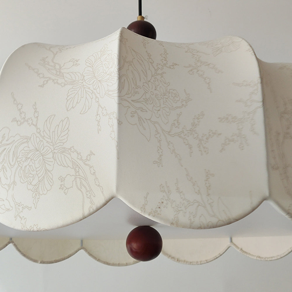 Traditional French Ash Wood Fabric Round Shade 3-Light Pendant Light For Living Room