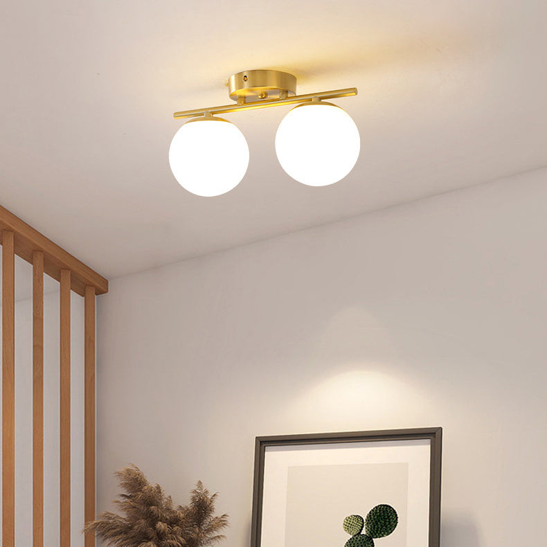 Traditional French Iron Glass Ball Shade 2/3-Light Semi-Flush Mount Ceiling Light For Living Room