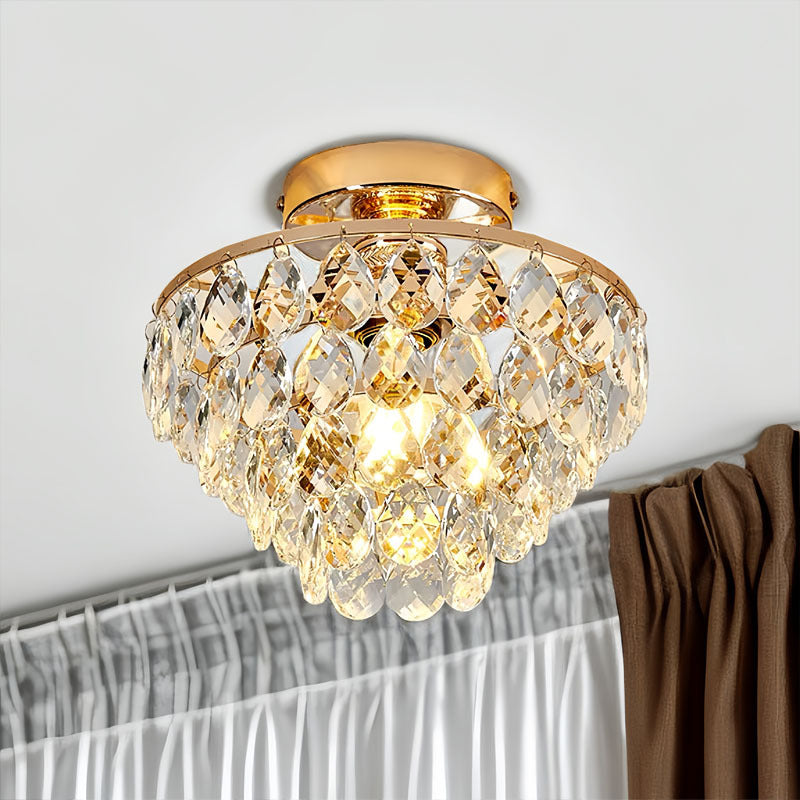 Contemporary Luxury Hardware Crystal 1-Light Semi-Flush Mount Ceiling Light For Living Room