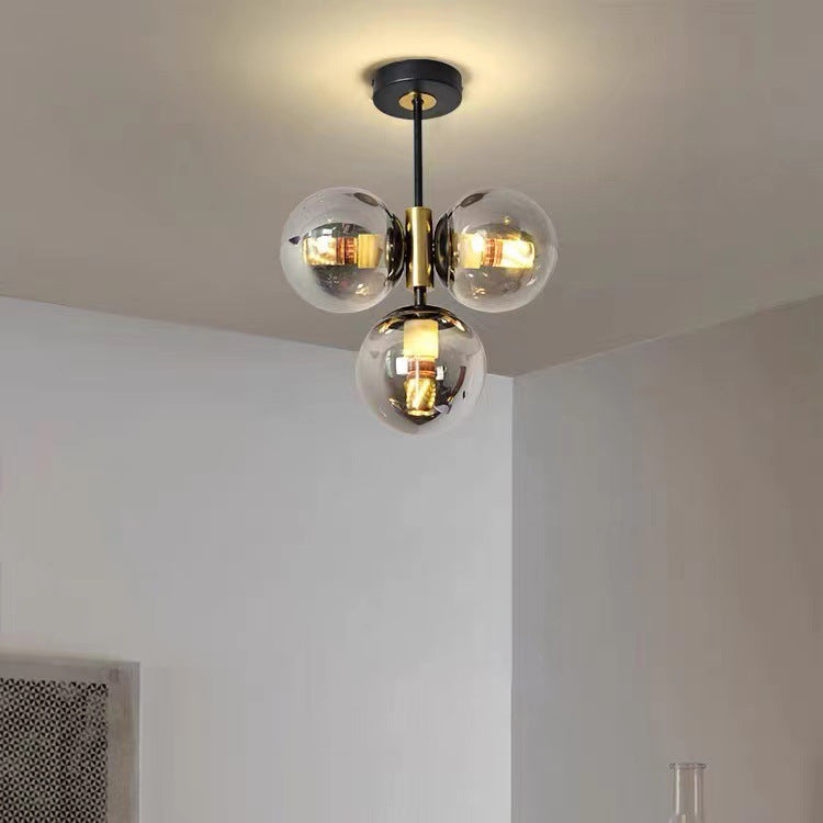 مصباح سقف شبه مدمج بثلاث مصابيح من مجموعة Modern Simplicity Hardware، بتصميم كرة زجاجية، لغرفة المعيشة