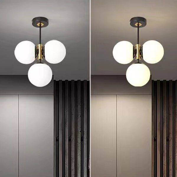 مصباح سقف شبه مدمج بثلاث مصابيح من مجموعة Modern Simplicity Hardware، بتصميم كرة زجاجية، لغرفة المعيشة