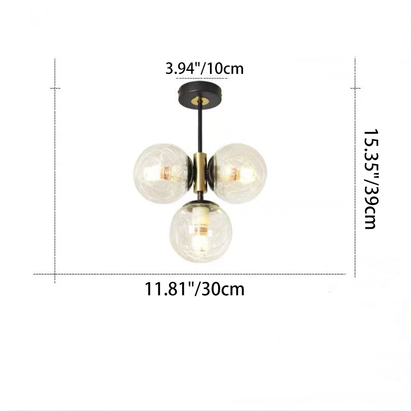 مصباح سقف شبه مدمج بثلاث مصابيح من مجموعة Modern Simplicity Hardware، بتصميم كرة زجاجية، لغرفة المعيشة