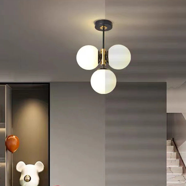 مصباح سقف شبه مدمج بثلاث مصابيح من مجموعة Modern Simplicity Hardware، بتصميم كرة زجاجية، لغرفة المعيشة