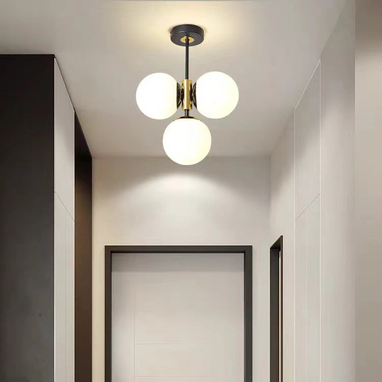 مصباح سقف شبه مدمج بثلاث مصابيح من مجموعة Modern Simplicity Hardware، بتصميم كرة زجاجية، لغرفة المعيشة