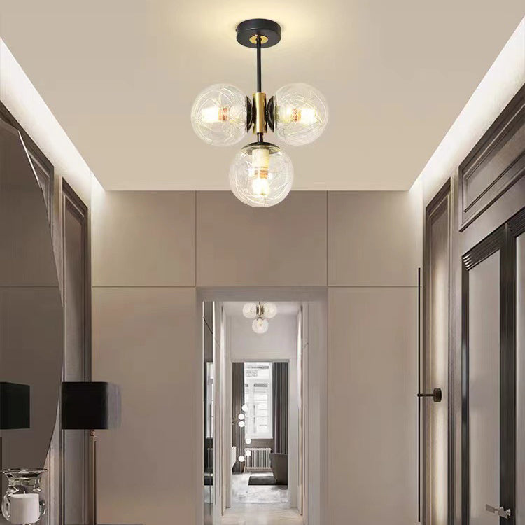 مصباح سقف شبه مدمج بثلاث مصابيح من مجموعة Modern Simplicity Hardware، بتصميم كرة زجاجية، لغرفة المعيشة