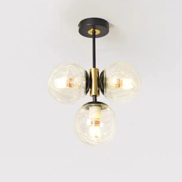 مصباح سقف شبه مدمج بثلاث مصابيح من مجموعة Modern Simplicity Hardware، بتصميم كرة زجاجية، لغرفة المعيشة