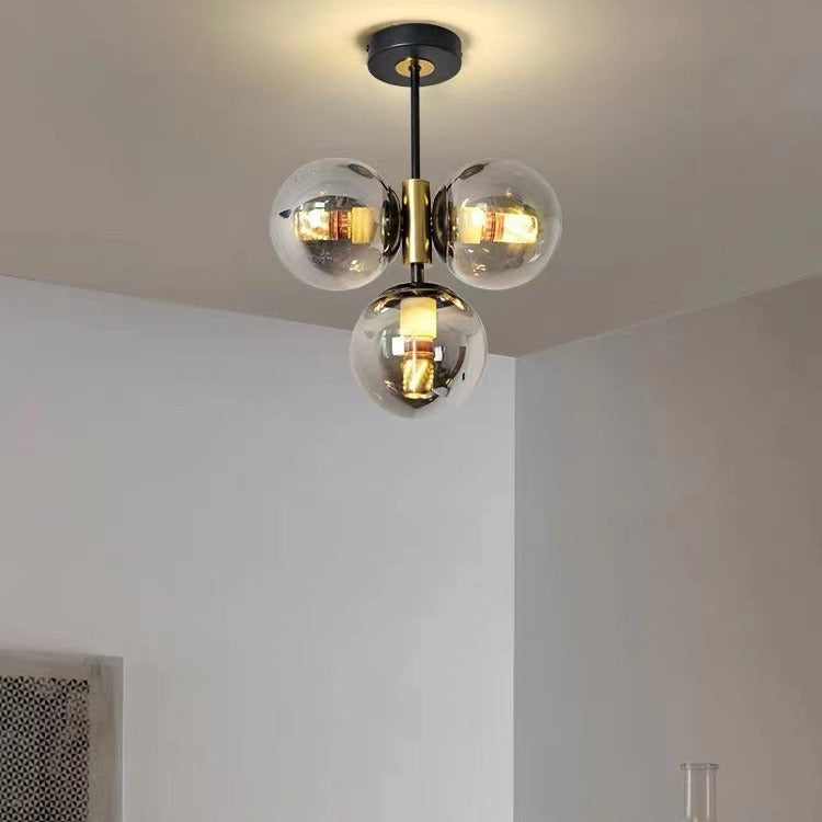 مصباح سقف شبه مدمج بثلاث مصابيح من مجموعة Modern Simplicity Hardware، بتصميم كرة زجاجية، لغرفة المعيشة
