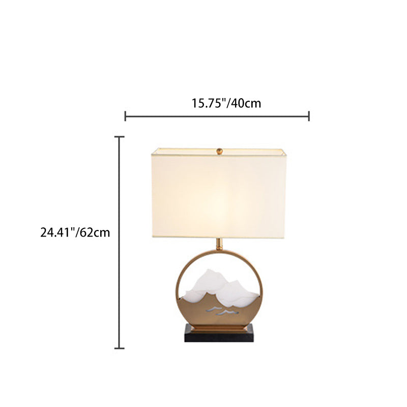 Traditional Chinese Fabric Cylinder Shade Iron Acrylic 1-Light Table Lamp For Bedroom