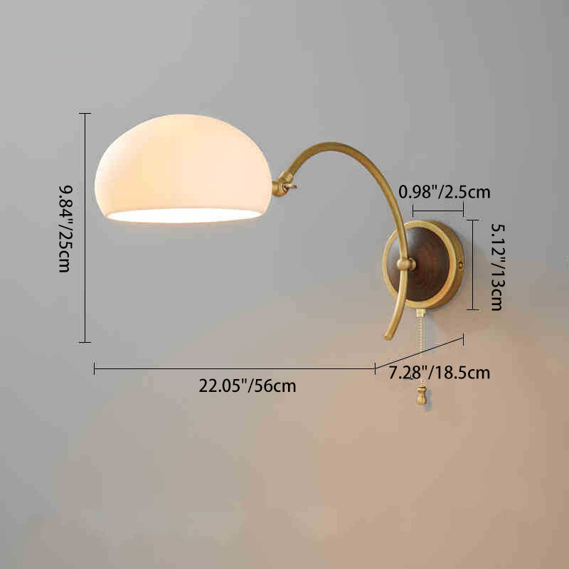 Traditional Vintage Brass Ash Wood Ceramic Round Shade 1-Light Wall Sconce Lamp For Living Room