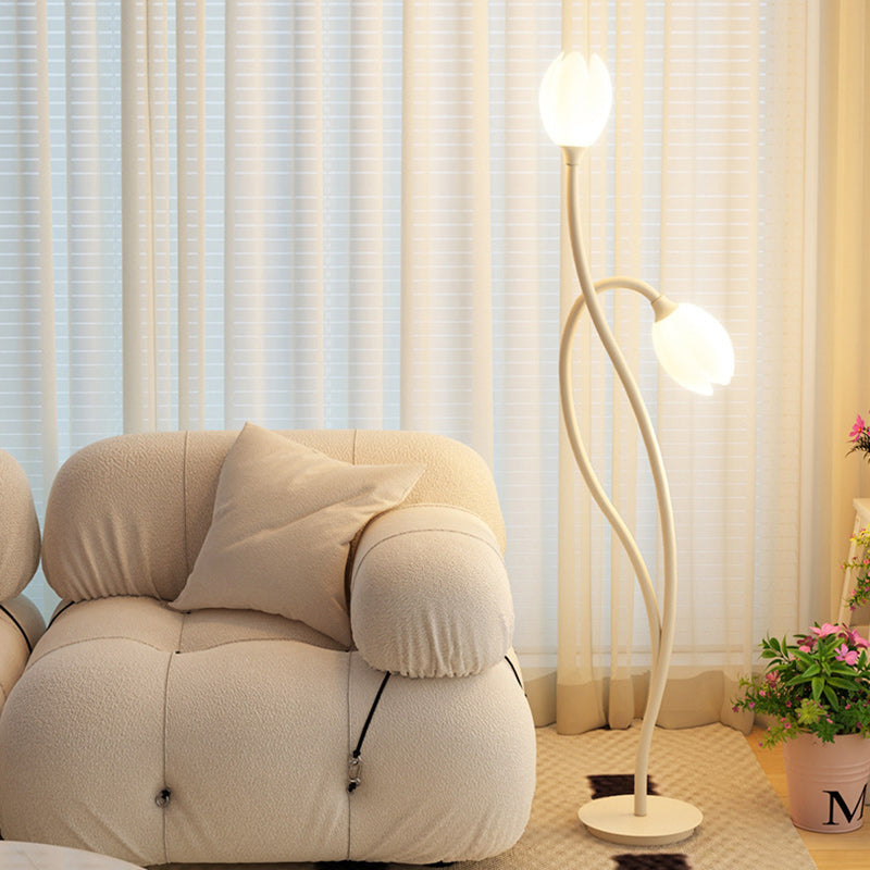 Modern Art Deco PE Tulip Shade Iron 2-Light Standing Floor Lamp For Living Room