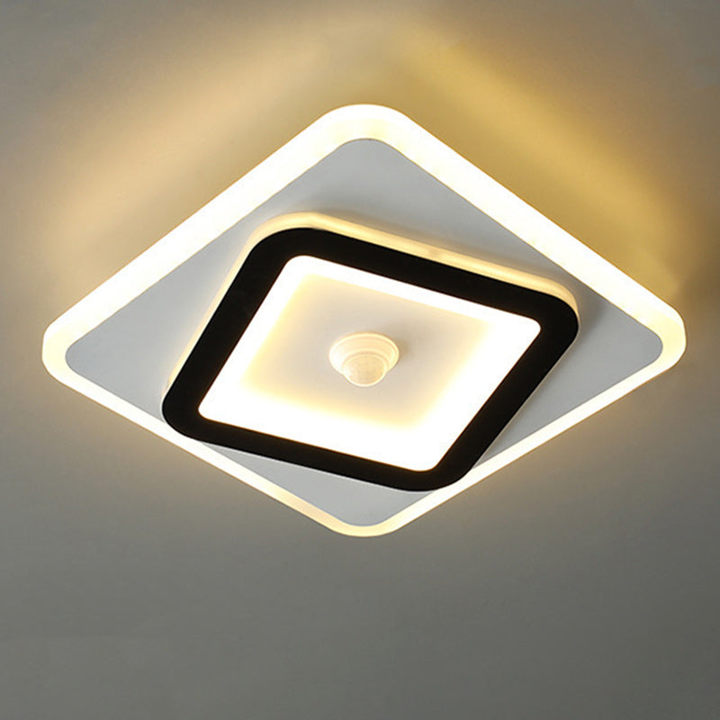 Modern Minimalist Geometry Square Iron Acrylic LED Flush Mount Ceiling Light For Living Room