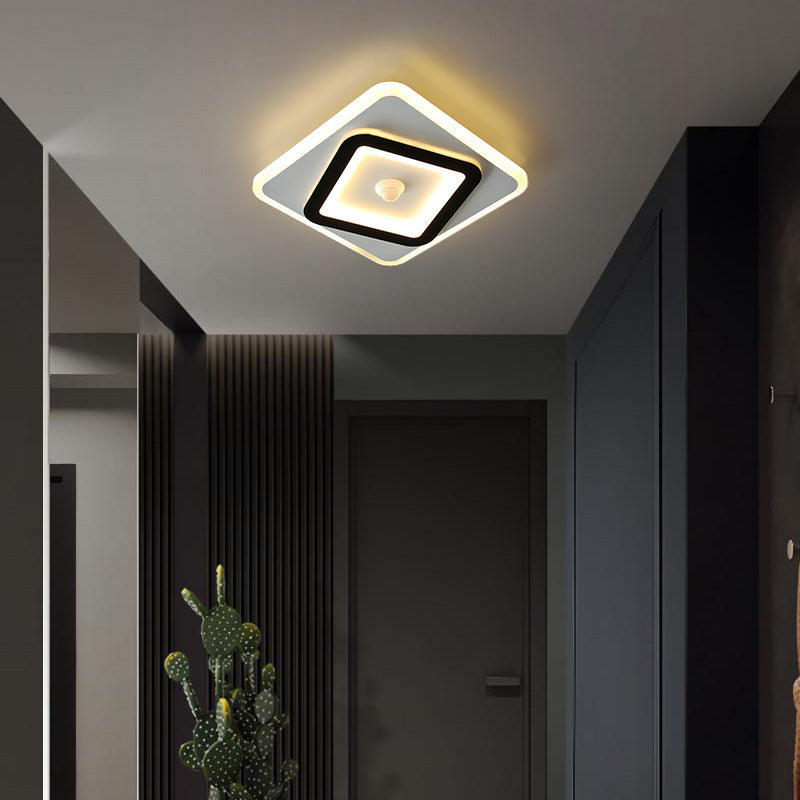Modern Minimalist Geometry Square Iron Acrylic LED Flush Mount Ceiling Light For Living Room