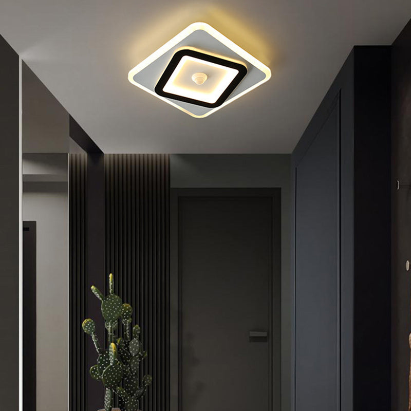 Modern Minimalist Geometry Square Iron Acrylic LED Flush Mount Ceiling Light For Living Room