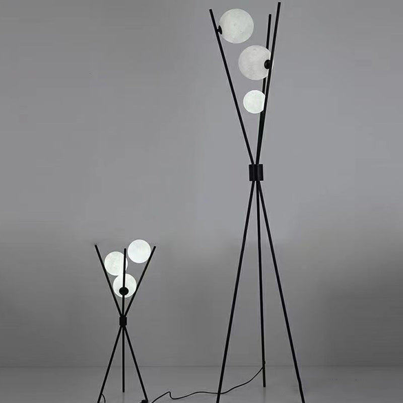 Contemporary Creative PLA 3D Moon Shade Iron Geometric Straight Line 3-Light Standing Floor Lamp For Living Room