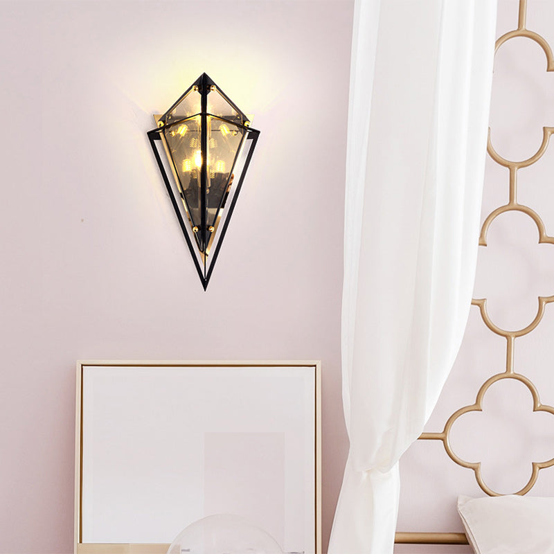 Contemporary Creative Rhombic Hardware Glass 1-Light Wall Sconce Lamp For Bedroom
