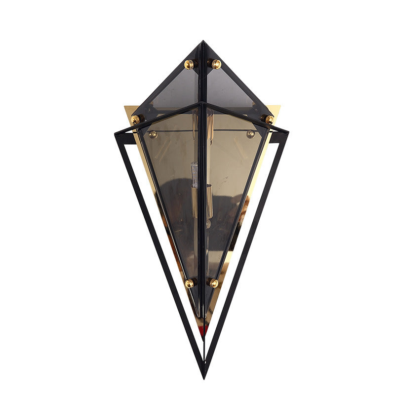 Contemporary Creative Rhombic Hardware Glass 1-Light Wall Sconce Lamp For Bedroom