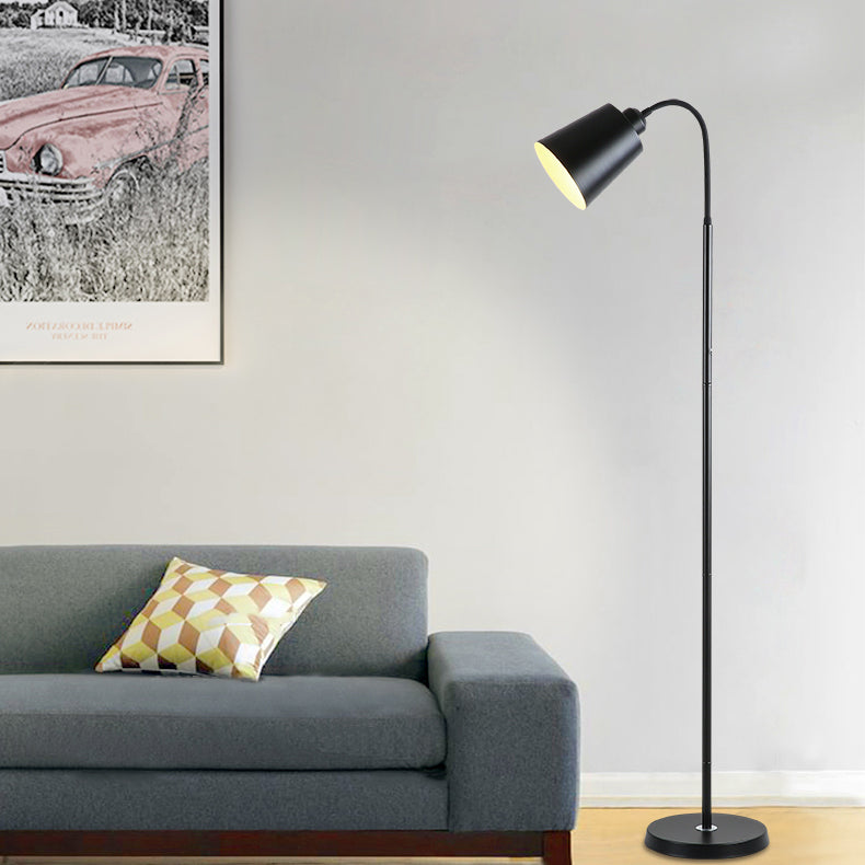 Contemporary Nordic Cylinder Iron Shade Arc Rod 1-Light Standing Floor Lamp For Living Room