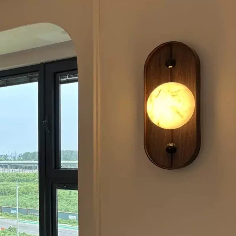 Traditional French Oval Iron Marble Spherical Shade 1-Light Wall Sconce Lamp For Living Room