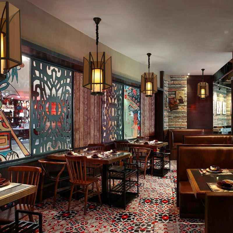 Traditional Vintage Imitation Marble Hexagon Glass Shade 1-Light Pendant Light For Living Room