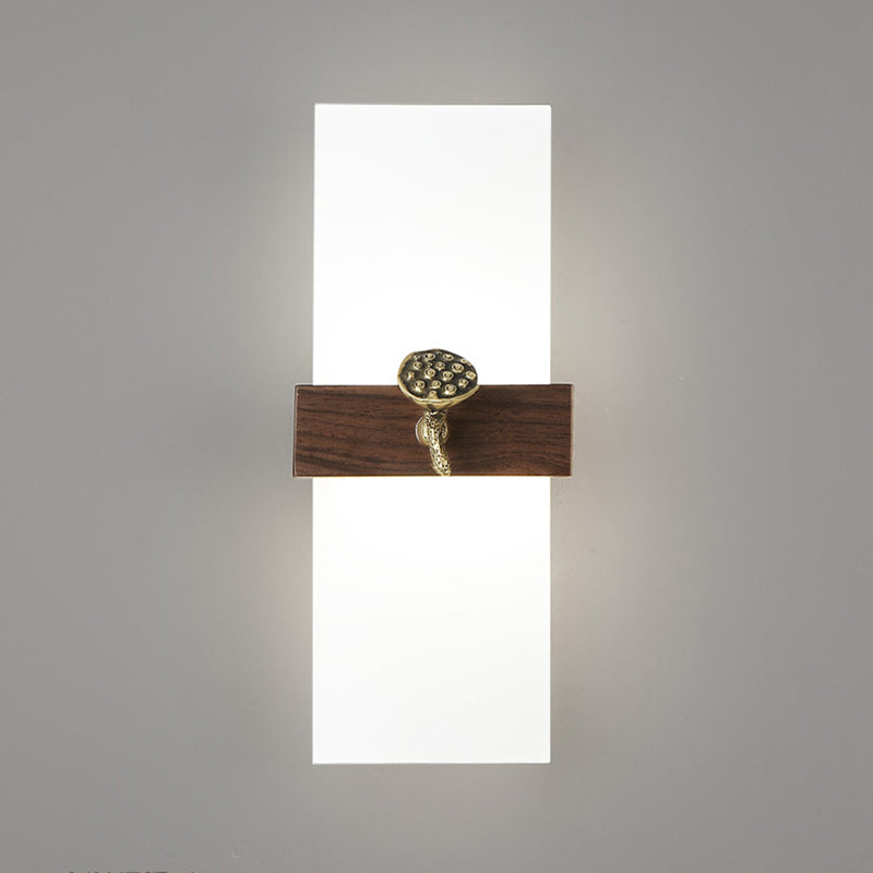 Traditional Chinese Rectangular Walnut Wood Acrylic Shade LED Wall Sconce Lamp For Living Room
